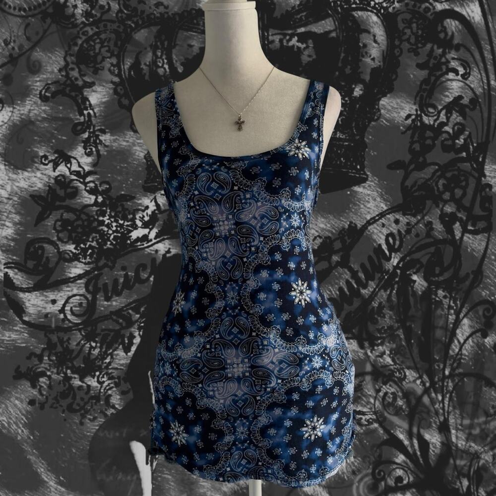 blue navy and white ornate bandana paisley fairy boho grunge whimsical tank top